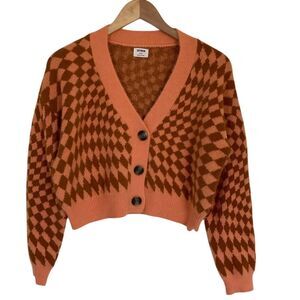 Cotton On Orange and Brown Checkered Cardigan